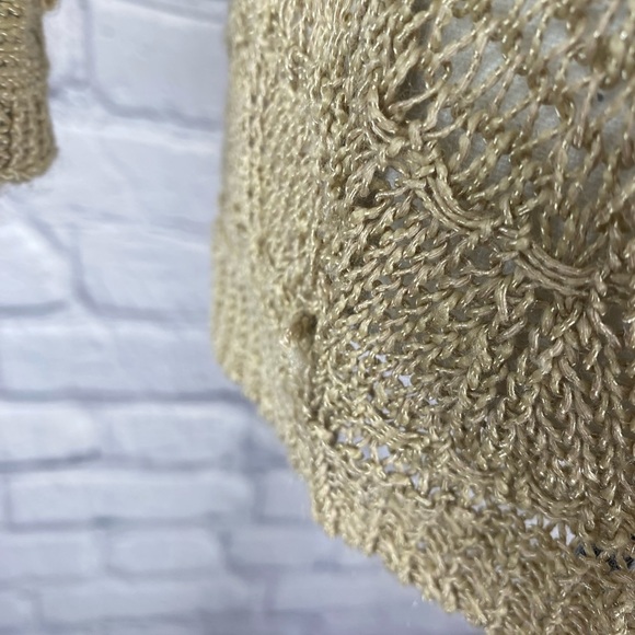 Lucky Brand Gold Loose Knit Boho Bohemian Crew Neck Sweater size Large EUC - Picture 6 of 11